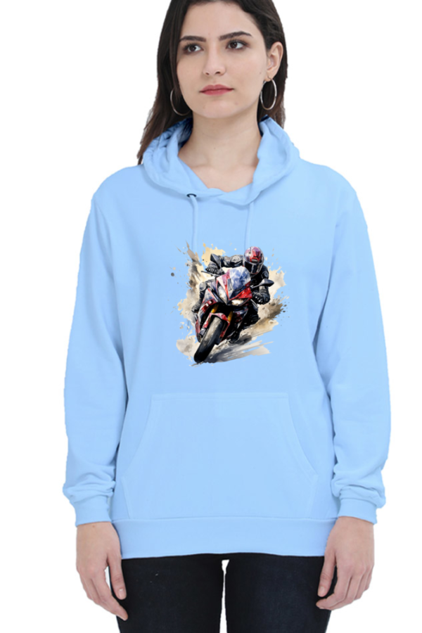 Women's Grey Hoodie with Bold Motorcycle Graphic
