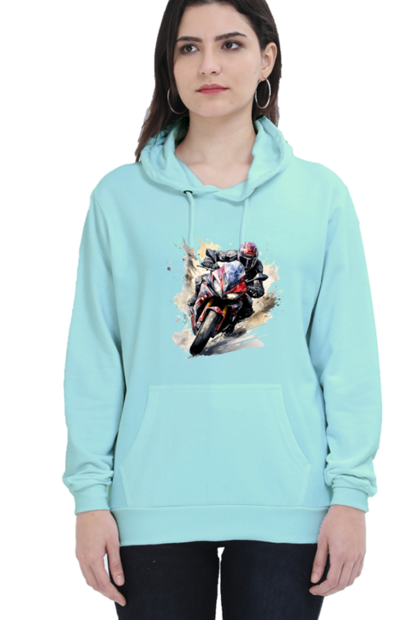 Women's Grey Hoodie with Bold Motorcycle Graphic - Image 2