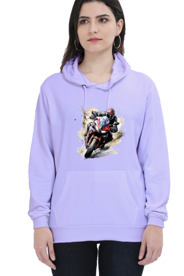 Women's Grey Hoodie with Bold Motorcycle Graphic - Image 3