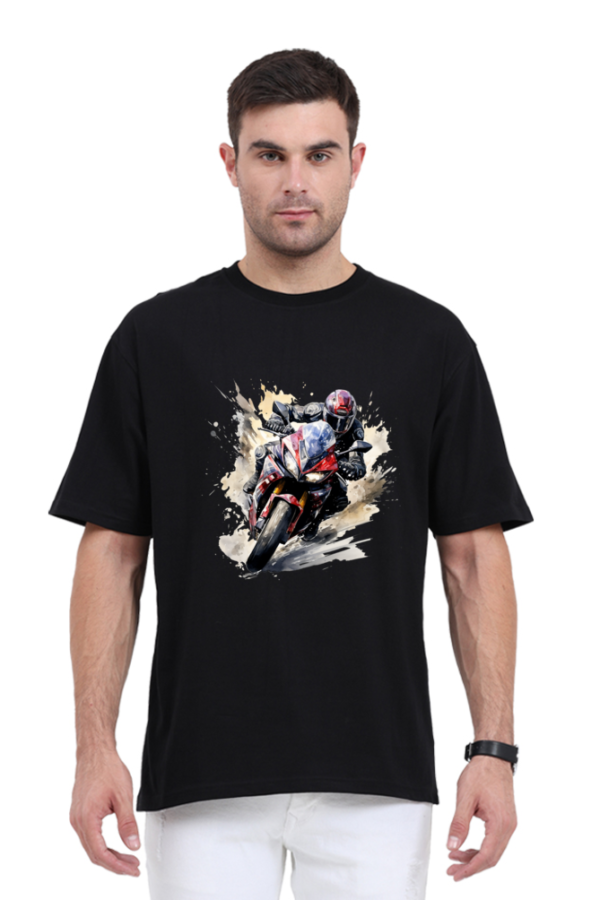 Men's Black T-Shirt with Dynamic Motorcycle Graphic - Image 11