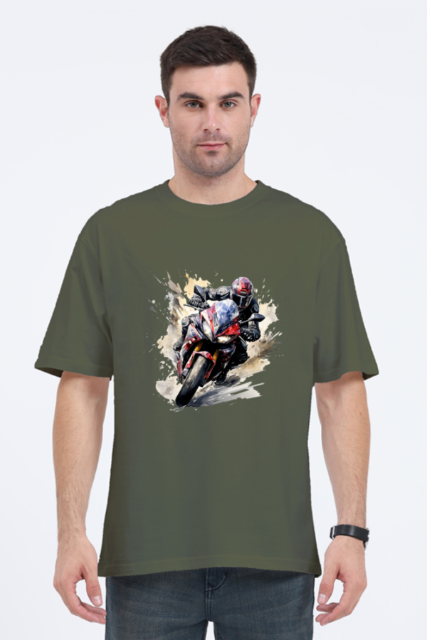 Men's Black T-Shirt with Dynamic Motorcycle Graphic - Image 3